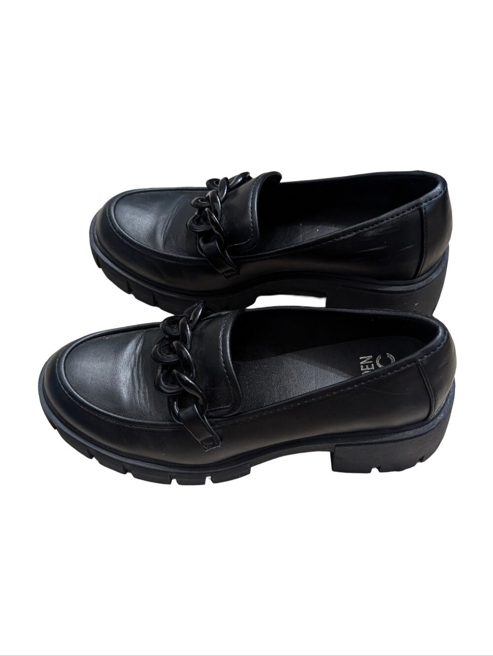 Madden NYC Black Chunky Platform Chain Loafers Size 7.5 - Picture 8 of 13